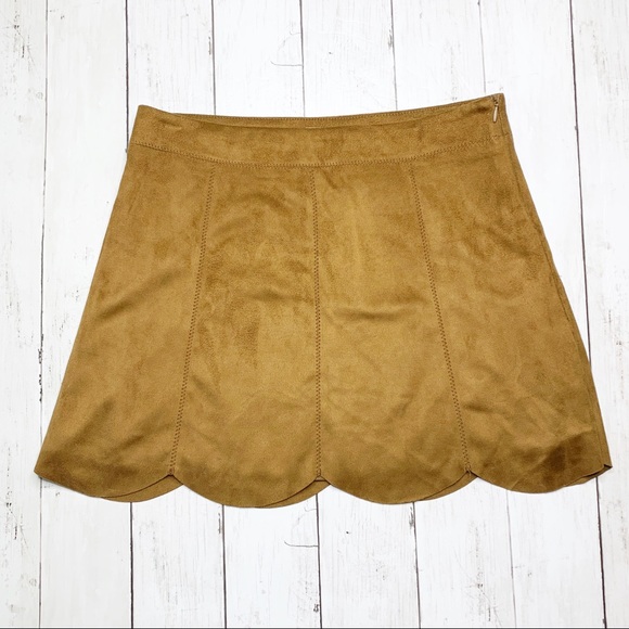 Zara Other - Zara Girl Tan Suede Scalloped Skirt Size 13-14 EUC